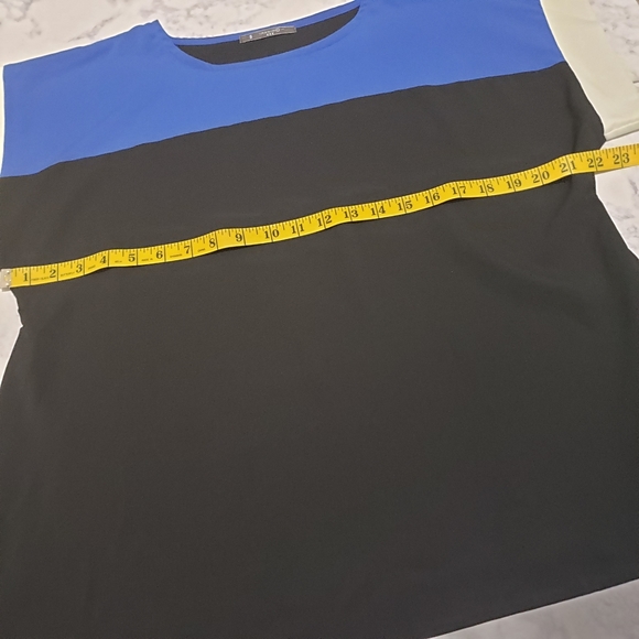 Imanimo Color Block Blouse Anna Scoop Neck Top Small Blue Black White - Picture 6 of 7